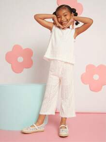 Mini mi Alpargatas blancas de estilo bohemio para niñas inspiradas en #CC, con tiras de lazo, encaje de perlas y yute, ideales para el parque de juegos y la escapada a la playa - Blanco - Ver 6