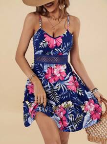 Travachic 大码热带印花无袖休闲连衣裙 - 寶藍色 - 查看 7