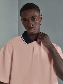 SUMWON Áo thun polo Ottoman Jersey Boxy nhẹ thoáng khí có họa tiết quần vợt chơi gôn thể thao thường ngày mùa hè thể thao cổ điển tay ngắn có cổ - Màu Hồng baby - Xem 5