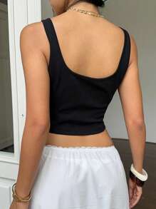 SHEIN EZwear Monochrome Casual Lace Up Scoop Neck Sleeveless Blouse For Women - Black - View 2