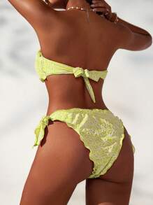 Swim Mod 女士夏季沙滩花卉提花吊带性感比基尼泳装套装 - 黃色 - 查看 2