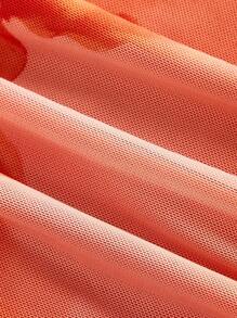 SHEIN MOD 大码女式荷叶边橙色花卉印花飘袖网眼罩层连衣裙，浪漫图案，正式场合，休闲，度假，生日派对，日常通勤，春夏季，女士生日礼服，女士节日服装，女士连衣裙 - 橘色 - 查看 10