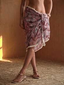 MOTF PREMIUM PAISLEY PRINT KNOT COVER UP SKIRT FOR SUMMER BEACH VACATION - Multicolor - View 5