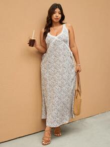 Elaquor Váy ren hoa chắp vá đơn giản thường ngày cỡ lớn cho kỳ nghỉ - Nhiều màu - Xem 1