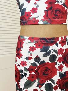 INAWLY 女士优雅花卉印花吊带背心和迷你裙两件套，夏季