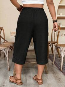 Weeklong Plus SizeCasual Imitation Linen Cropped Pants