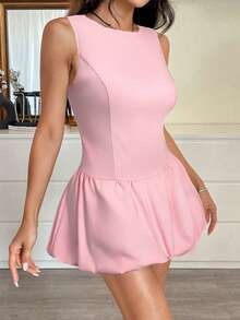 SHEIN EZwear Summer Casual Pink Sleeveless Mini Dress For Women - Pink - View 4