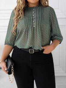 EMERY ROSE Plus Size Women Chiffon Polka Dot Holiday Casual Blouse - Multicolor - View 4