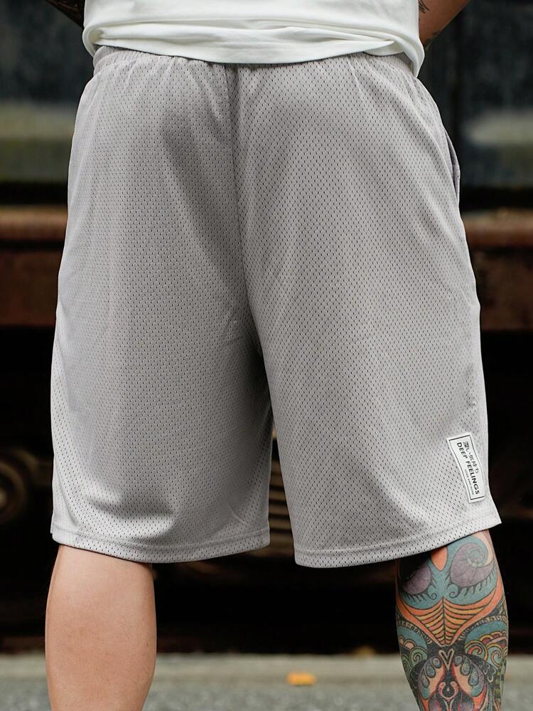 Summer Red Letter Print Grey Sports Basketball Shorts For Men