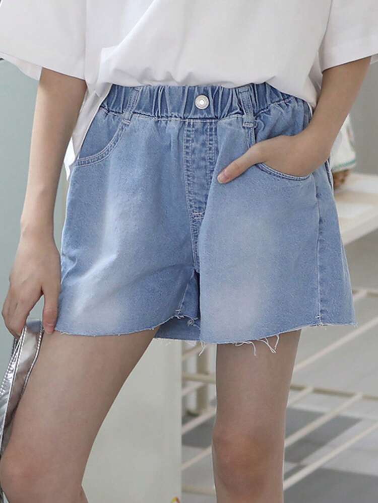Tween Girls' Heart Pocket Color Block Casual Denim Shorts For Summer,Back To School Clothes