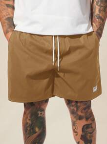 EASEVO 大码梭织宽松直筒休闲短裤 - 駝色 - 查看 1