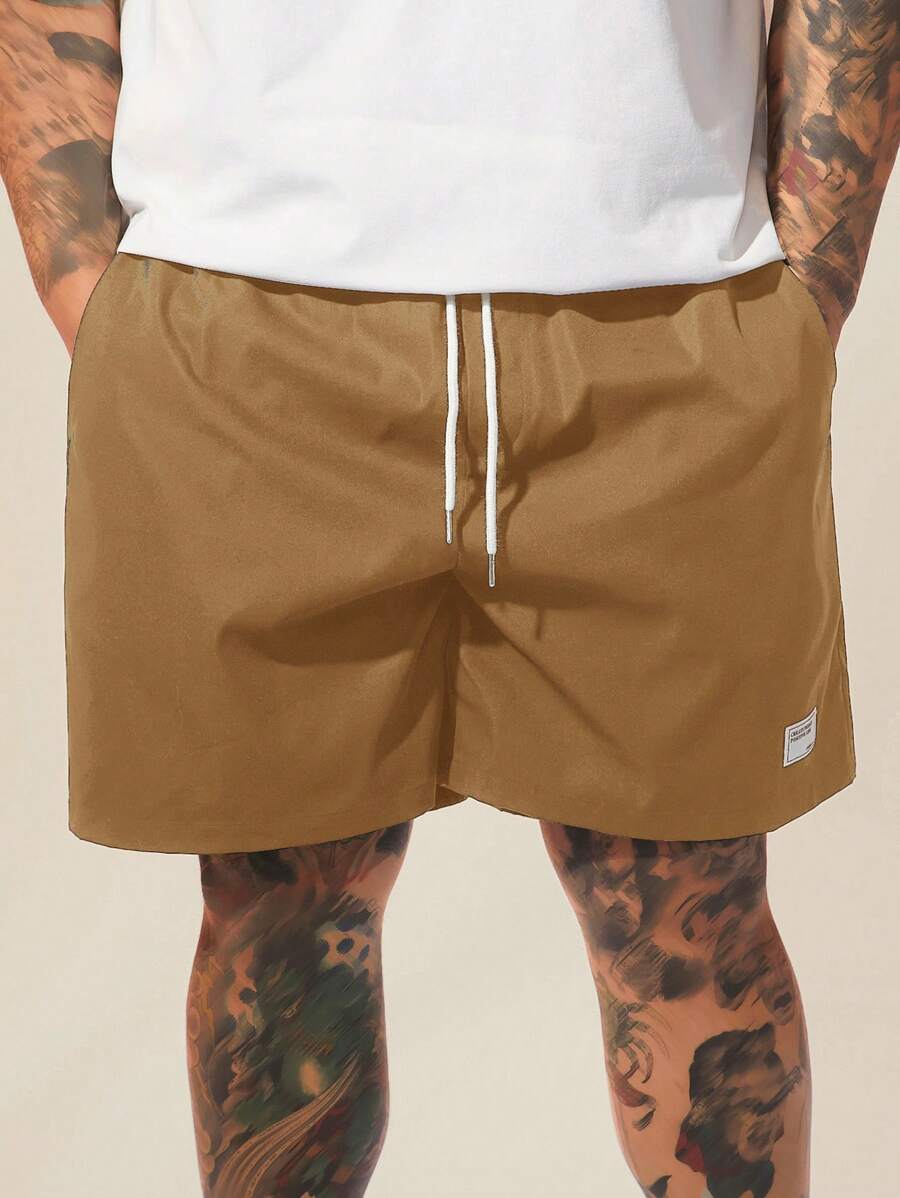 EASEVO 大码梭织宽松直筒休闲短裤 - 駝色 - 查看 1