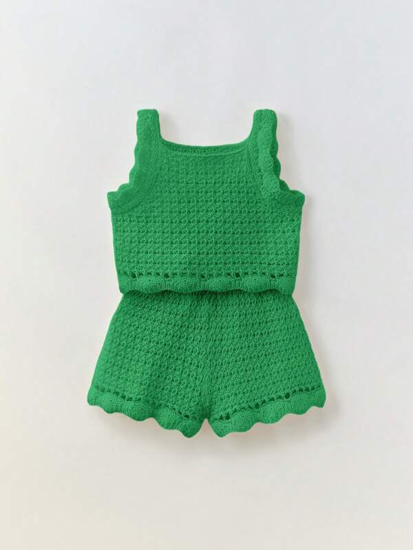 Maija Kids Maija Kids Conjunto de 2 piezas de ropa de verano adorable para niñas jóvenes: Top de camisola con decoración floral de malla y shorts, ideal para uso casual, playa y en casa