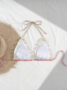 Swim Mod 1pc Women's Swimwear Random Print Triangle Halter Bikini Top For Summer Beach Vacation - Multicolor - View 4