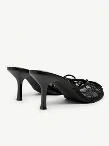 CUCCOO CHICEST 女士时尚黑色蕾丝蝴蝶结装饰方头细高跟穆勒鞋，适合通勤、约会、派对、节日、婚礼、情人节 - 黑色 - 查看 12