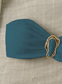 Swim Vcay Springbreak Women's Summer Solid Color Metallic Decor Sexy Bandeau Bikini Top - Dark Green - View 3