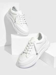 CUCCOO EASI Women Minimalist Fashionable Comfortable Flat Lace-Up Casual White Sneaker For Summer Vacation Shoes Summer Sports Shoes Casual Shoes Back To School Shoes College Student Shoes Fall, Spring/Autumn Versatile Shoes For Women Shoes For Women Sneakers Spring Shoes Easter Tainers