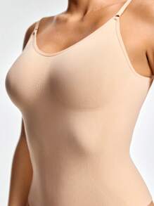 SHAPORA 女士纯色露背吊带背心塑身衣 - 米色 - 查看 4