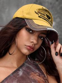 ROMWE Grunge Punk 1 件复古街头星星印花棒球帽，Y2K 别致英文标语棒球帽，休闲个性化刺绣，可调节尺寸