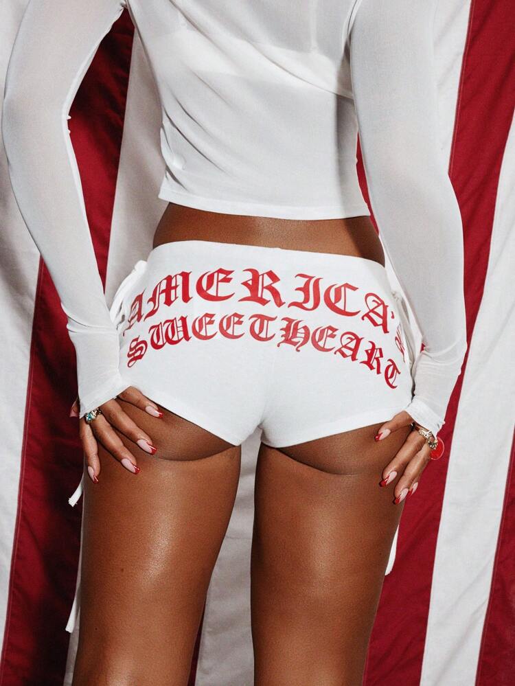 SUMWON WOMEN Short booty à nouer sur le côté inspiré du drapeau américain, bas de danse de festival, vêtements de sport patriotiques