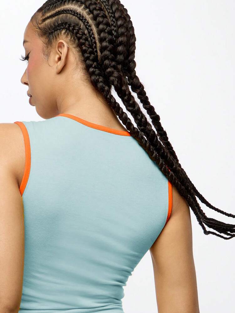 SUMWON WOMEN Fitted Ribbed Sleeveless Graphic Tank Top