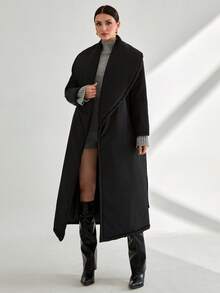 EURMUSE Oversized Quilted Maxi Padded Coat, Premium Winter Collection, Belted Wrap Design, Long Length Series, High-Fashion Statement Piece, Modern Volume Silhouette, Designer Outerwear Collection, High-End Fashion Series, Professional Winter Wear S For Women Long Coats For Women Long Black Coat Long Black Coat Women Long Padded Coat Women Maxi Padded Coat Oversized Padded Coat Women's Winter Coats - Black - View 3