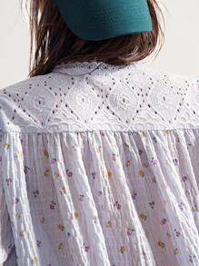 Bohemela 休闲印花彼得潘领宽松短袖女式衬衫 - 彩色 - 查看 4