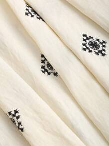 Sweetra 女士仿亚麻宽腿休闲连体裤，海滩度假复古印花，春夏 - 杏色 - 查看 4