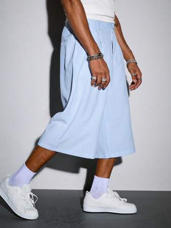 Street Life Shorts larges détendus à imprimé rayé, avec fermeture éclair avant et poches latérales, style casual pour homme, été