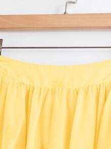 SHEIN LUNE 新款浪漫雪纺印花前短后长黄色半身裙 - 黃色 - 查看 4
