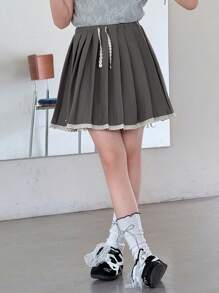 DAZY Girls Pleated Mini Skirt, Fall - Grey - View 1