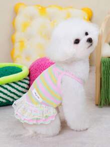 PETSIN Pink Summer Pet Dress With English Letter, Flower Hem Design, Breathable Mesh Fabric, Suitable For Cats & Dogs, Spring/Summer - Pink - View 4