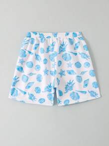 SHEIN Young Boy Shell & Seashell Print Beach Shorts Swimsuit - Baby Blue - View 2