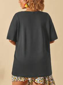 SHEIN MOOSTA 加大码 Chaos Coordinator 标语灰色宽松休闲女式 T 恤