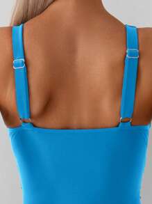 Swim Basics 女士纯色褶饰连体泳衣，适合度假和海滩穿着