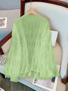 SHEIN Áo khoác cardigan mỏng xếp ly kiểu Pháp nhẹ mới dành cho nữ, tôn dáng - Màu xanh Bạc hà - Xem 2