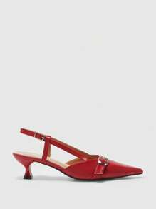 CUCCOO BIZCHIC 女士时尚尖头链条装饰露趾高跟鞋，通勤装