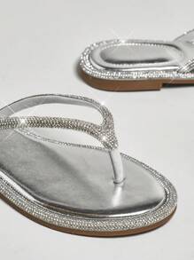 SHUZIA Women's Fashionable Rhinestone Decor Slipper Sandals - Silver - View 5