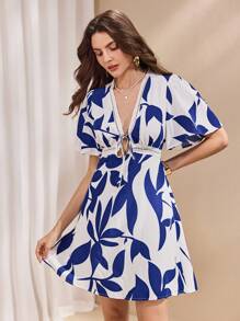 Almamuse Robe courte élégante pour femmes à col V avec imprimé floral