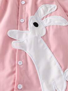 SHEIN 女童翻领前纽扣装饰可爱花卉印花褶皱下摆短袖连衣裙，夏季