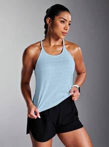 Powerista 女式纯色镂空后背无袖运动背心 - 藍色 - 查看 2