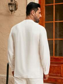 SIGLOCORE Men's Loose Design Tie-Up Long Sleeve Shirt With Layered Look, Spring/Summer Men Resort Wear - White - View 2