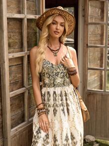 Breezaya 女式多色印花细肩带露背摆花度假连衣裙 - 彩色 - 查看 3