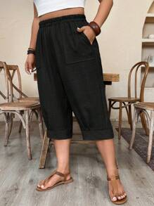 Weeklong Plus SizeCasual Imitation Linen Cropped Pants