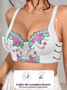 SHEIN 1 件女士柔软舒适网眼刺绣文胸，可调节肩带，提升塑形，钢圈 - 彩色 - 查看 1