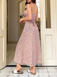 SHEIN EZwear Women's Ditsy Floral Chiffon Casual Sleeveless Dress, Summer Women Summer Clothing Women Casual Dress Women Birthday Outfit,Dresses For Women Summer - Pink - View 2