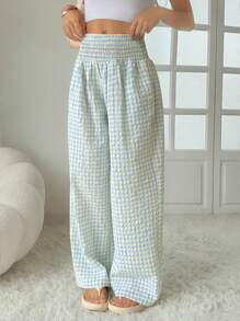 INAWLY 女士格子高腰宽松阔腿休闲裤