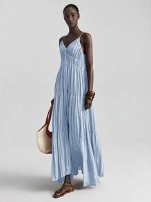 Ontre 2026SS New Arrival, Women's Elegant Blue Maxi Slip Dress, Spring/Summer - Blue - View 7