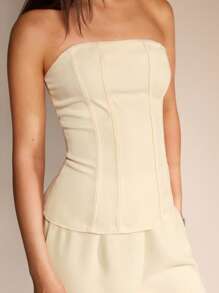 Glamine 2pcs Women Summer Halter Neck Sleeveless Top And Long Pants Set,Office Commuter Aesthetic, Daily Wear - Apricot - View 7