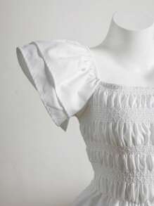 SHEIN Unity 褶皱细节紧身短款上衣，休闲百搭度假装，春夏